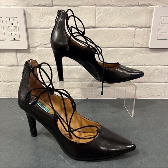 Franco Sarto sz 9.5 Arya black leather lace up pointy toe heels - Picture 3 of 16